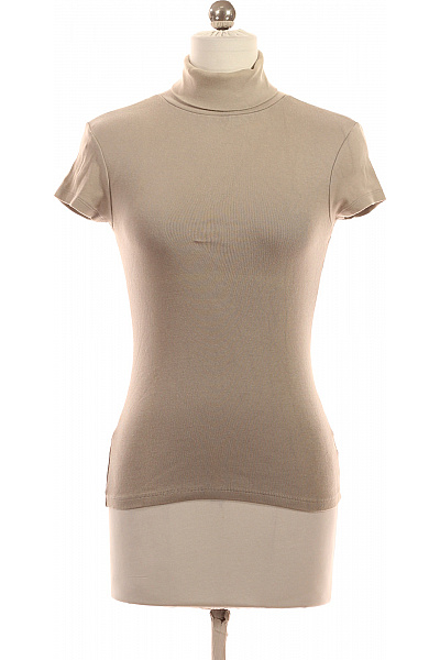 ZARA Dámské béžové žebrované tričko s rolákem a krátkým rukávem basic Velikost S | ZARA | obrázek 2