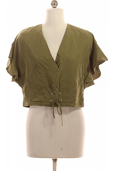 ZARA Dámská khaki crop halenka s výstřihem do V a vázačkou Velikost XS | ZARA | obrázek 2