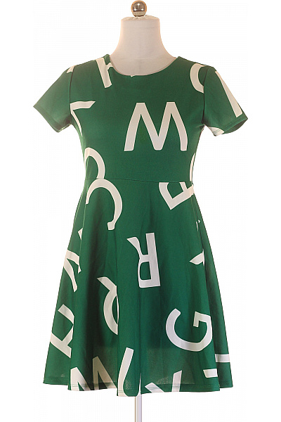 Zelené mini šaty s potiskem písmen letní áčkový střih Velikost S | Unimoda | obrázek 2