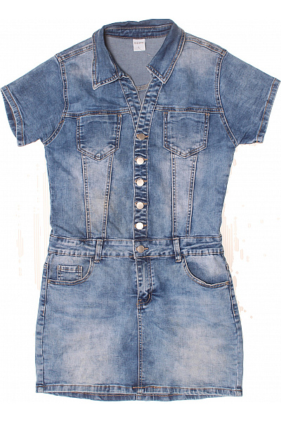 Dámské džínové šaty krátký rukáv mini s kapsami propínací Velikost L | Unimoda | obrázek 2