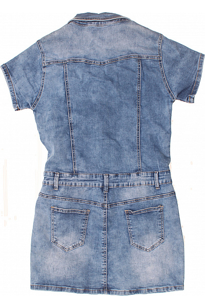 Dámské džínové šaty krátký rukáv mini s kapsami propínací Velikost L | Unimoda | obrázek 3
