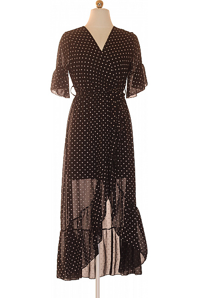 dámské černé puntíkované šifonové zavinovací letní šaty midi Velikost S | Unimoda | obrázek 2