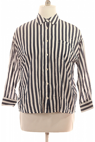 Monari Dámská Bavlněná Pruhovaná Košile Dlouhý Rukáv Volná Ležérní Velikost 42