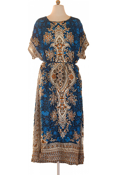 Dámské letní šaty s páskem boho modré květované dlouhé Vel. XXL | Unimoda | obrázek 2