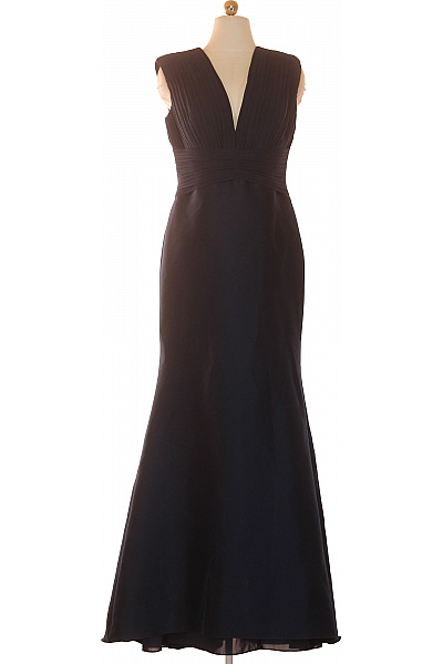 PRONOVIAS Dlouhé Společenské šaty černé Plisované S Hlubokým Výstřihem Velikost 44