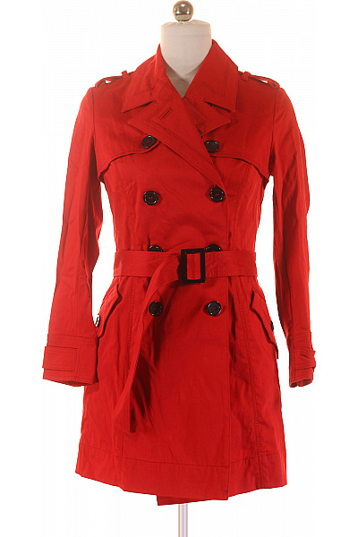 Next Dámský červený Trenčkot Dvouřadý Vypasovaný S Páskem Elegantní Jarní Podzimní Velikost 40