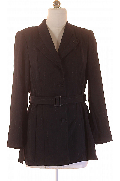 Černý dámský blejzr pruhovaný elegantní s páskem vypasované prodloužené business Velikost 38 | Unimoda | obrázek 2