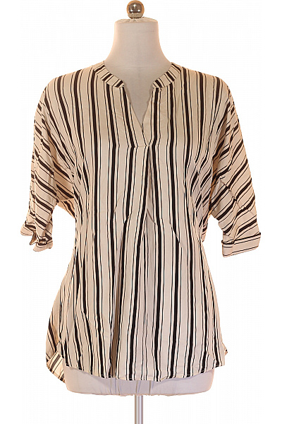 River Island Dámská Pruhovaná Halenka S Krátkým Rukávem A Výstřihem Do V Vel. 42