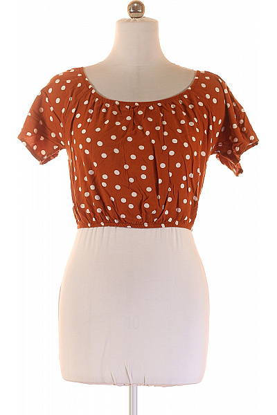 Amisu Dámská crop halenka hnědá bílá puntíkovaná krátký rukáv letní Vel. 40 | Amisu | obrázek 2