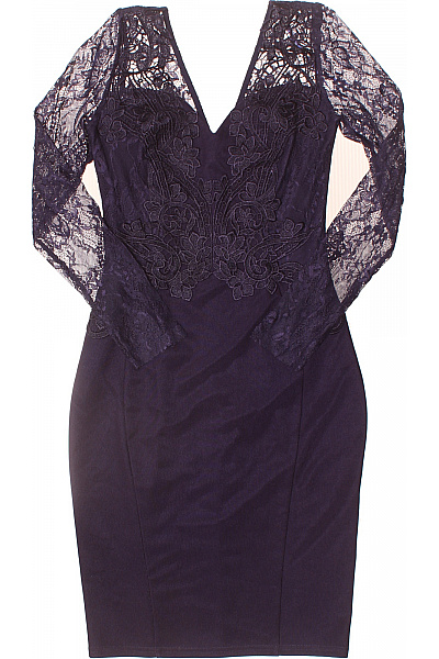 Lipsy Fialové krajkové pouzdrové šaty s dlouhým rukávem elegantní večerní Vel. 34 | Lipsy | obrázek 2