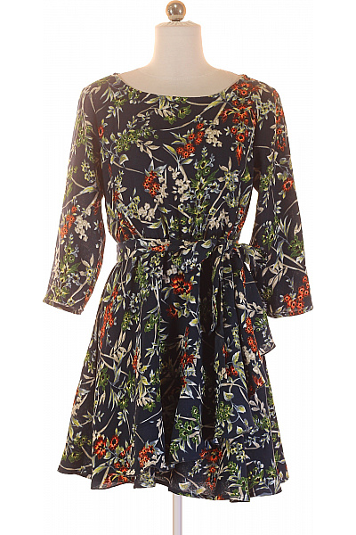  Šaty s Květinovým Potiskem Modré Second hand Vel. 36 | Unimoda | obrázek 2