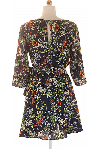  Šaty s Květinovým Potiskem Modré Second hand Vel. 36 | Unimoda | obrázek 3