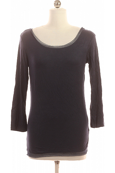 Takko Dámské Modré Tričko S Dlouhým Rukávem A Síťovaným Výstřihem Velikost S