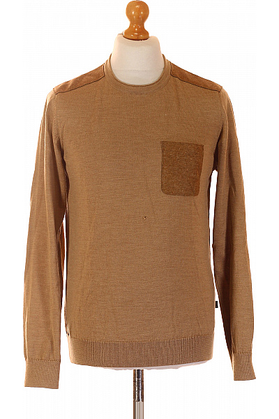 MAERZ Pánský Vlněný Hnědý Svetr Přes Hlavu S Náprsní Kapsou Velikost 48