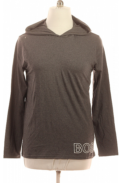 Hugo Boss Pánské šedé Tričko S Dlouhým Rukávem A Kapucí S Nápisem Vel. M
