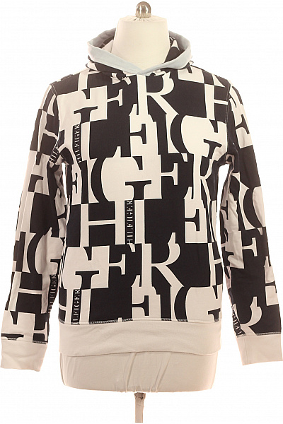TOMMY HILFIGER Pánská mikina s kapucí přes hlavu černobílá potisk streetwear Vel. l | TOMMY HILFIGER | obrázek 2