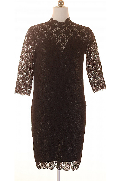 Gestuz Černé Krajkové Pouzdrové šaty Se Stojáčkem A Tříčtvrtečním Rukávem Vel. 38