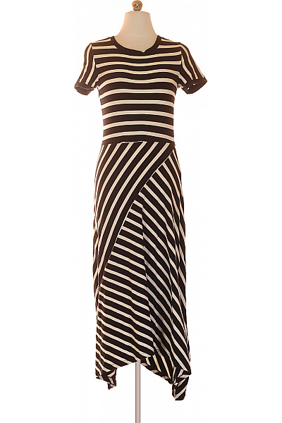 reserved Dámské šaty tričkové s krátkým rukávem černo-bílé pruhované asymetrické bavlněné volnočasové letní Velikost S | reserved | obrázek 2