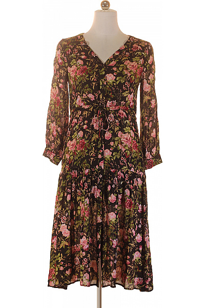 reserved Černé květované šaty midi s dlouhým rukávem a páskem Vel. 36 | reserved | obrázek 2