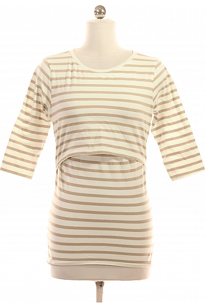 Dámské Kojící Tričko Pruhované Béžové S Tříčtvrtečním Rukávem Velikost XS