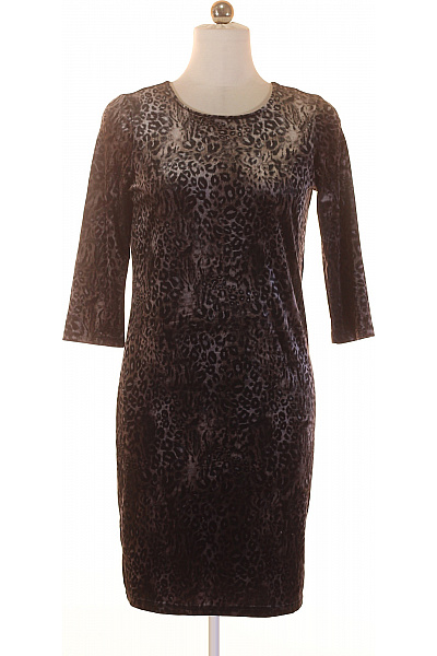 OBJECT Dámské Pouzdrové šaty Se Zvířecím Vzorem Hnědé Sametové Upnuté Vel. M