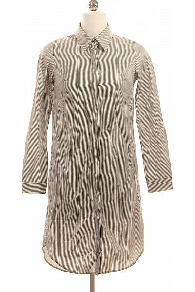 Dámské Košilové šaty Dlouhé Proužkované S Dlouhým Rukávem Vel. 36