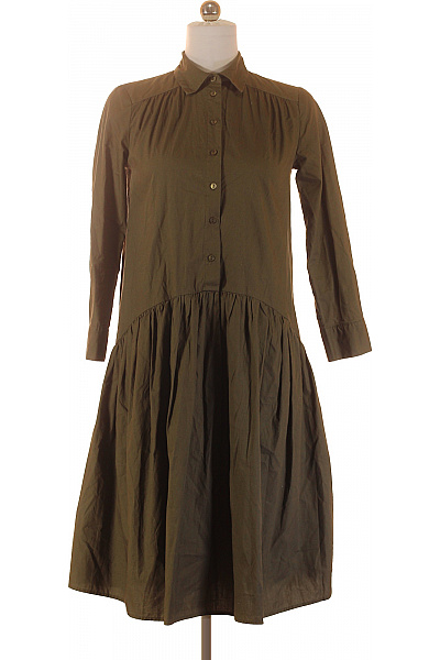 reserved Dámské khaki košilové šaty s dlouhým rukávem volné jednobarevné denní Vel. 36 | reserved | obrázek 2