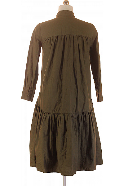 reserved Dámské khaki košilové šaty s dlouhým rukávem volné jednobarevné denní Vel. 36 | reserved | obrázek 3