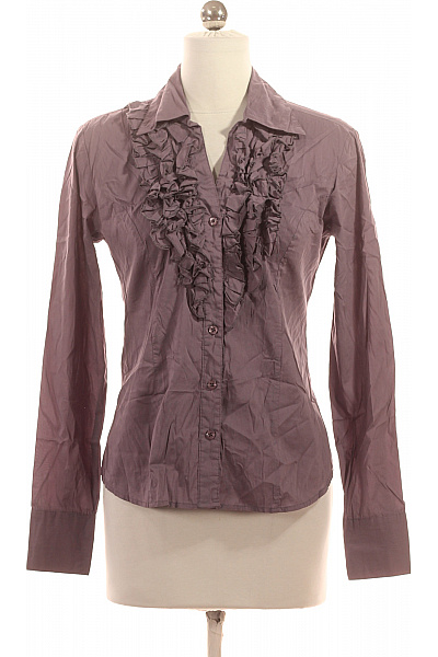 QUIOSQE Dámská Fialová Košile S Dlouhým Rukávem Volánky Elegantní Vypasovaná Velikost 36
