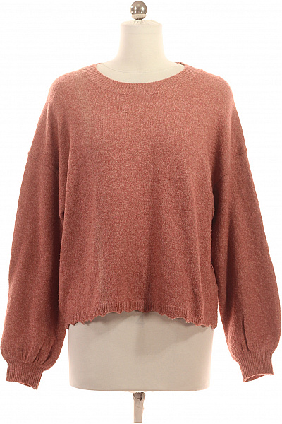 ONLY Dámský Růžový Pletený Crop Pulovr Volný S Balonovými Rukávy Velikost S