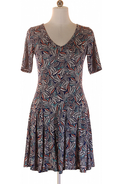 Dámské šaty krátký rukáv tmavě modré lístky áčkový střih denní Velikost t2 | Unimoda | obrázek 2