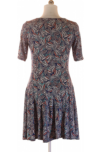 Dámské šaty krátký rukáv tmavě modré lístky áčkový střih denní Velikost t2 | Unimoda | obrázek 3