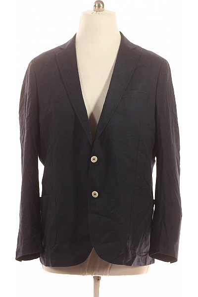 LAWRENCE GREY Lněné Modré Sako Volnočasové Dvouřadé Jednobarevné Na Běžné Nošení Vel. 56