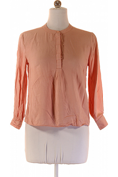 Dámská pudrově růžová hedvábná halenka se stojáčkem propínací dlouhý rukáv Vel. 38 | Unimoda | obrázek 2