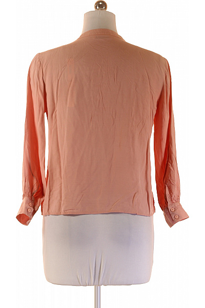 Dámská pudrově růžová hedvábná halenka se stojáčkem propínací dlouhý rukáv Vel. 38 | Unimoda | obrázek 3