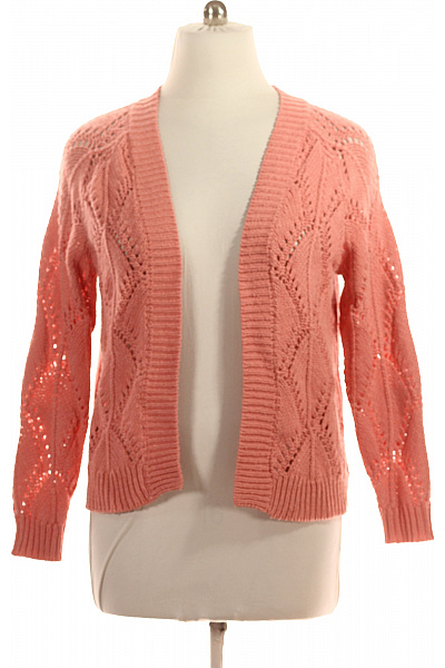 VILA Dámský růžový pletený kardigan vzorovaný ažurový žebrovaný lehký Velikost L | VILA | obrázek 2