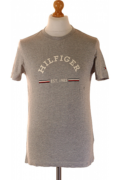 TOMMY HILFIGER Pánské Bavlněné Tričko šedé S Krátkým Rukávem A Nápisem Basic Vel. S