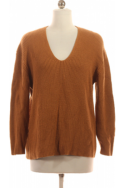 MANGO Dámský hnědý žebrovaný pulovr s výstřihem do V podzimní Velikost XS | MANGO | obrázek 2