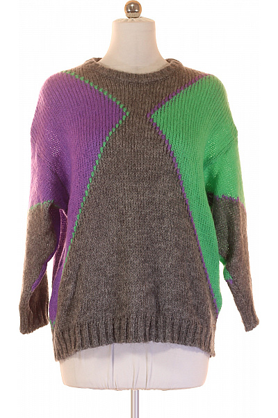 Mexx Dámský pulovr šedý fialový zelený vzorovaný hrubě pletený volný Vel. M | Mexx | obrázek 2