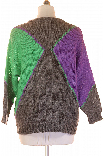 Mexx Dámský pulovr šedý fialový zelený vzorovaný hrubě pletený volný Vel. M | Mexx | obrázek 3