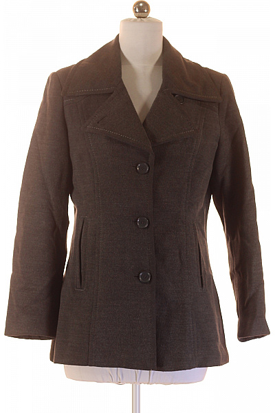DESIGNERS Dámský Hnědý Vlněný Krátký Vypasovaný Dvouřadý Elegantní Podzimní Kabát Vel. 40