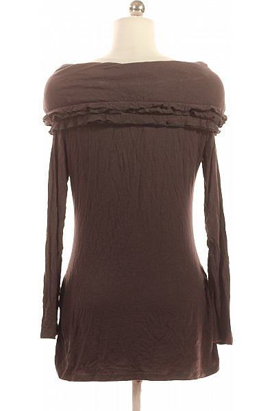 Khujo Dámské hnědé tričko dlouhý rukáv volánový lodičkový výstřih Velikost S | Khujo | obrázek 2