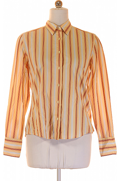 ITALY Dámská bavlněná košile dlouhý rukáv oranžová žlutá pruhovaná vypasovaná Vel. L | ITALY | obrázek 2