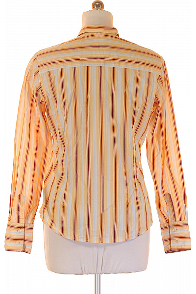 ITALY Dámská bavlněná košile dlouhý rukáv oranžová žlutá pruhovaná vypasovaná Vel. L | ITALY | obrázek 3
