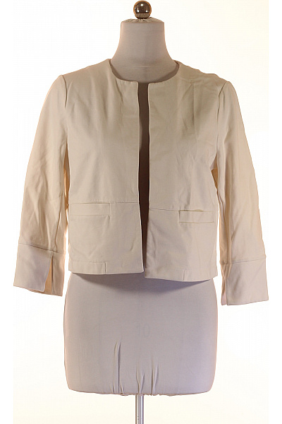 S.OLIVER Krátké Béžové Sako Bez Límce Elegantní Business Crop Do Pasu Velikost 40