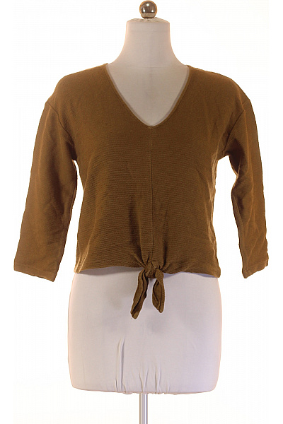 Madewell Dámské Hnědé Tričko Crop Top S Uzlem V-výstřih Žebrovaný Vel. M