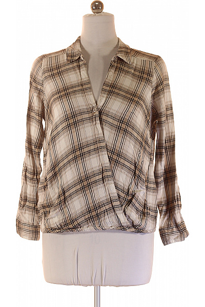 M&Co Dámská Zavinovací Kostkovaná Halenka S Dlouhým Rukávem Béžová Hnědá Velikost 14
