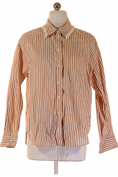 Monki Dámská bavlněná košile s dlouhým rukávem a krajkou béžová pruhovaná ležérní Vel. XS | Monki | obrázek 2