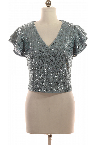 Vera Mont Dámská Flitrová Halenka S Krátkým Rukávem A Výstřihem Do V Vel. XS