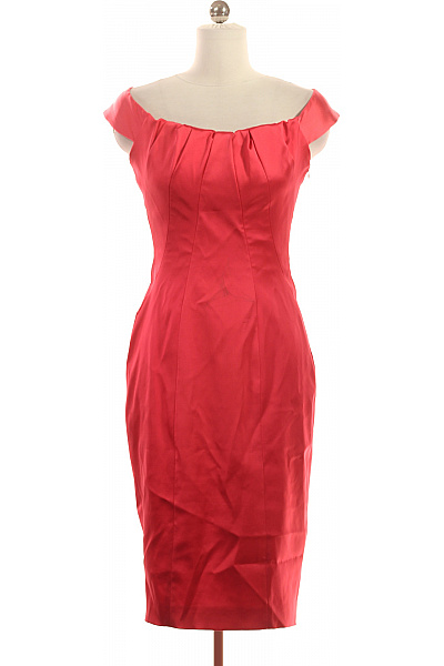 Karen Millen Červené Saténové Pouzdrové Koktejlové šaty S Odhalenými Rameny Vel. 38